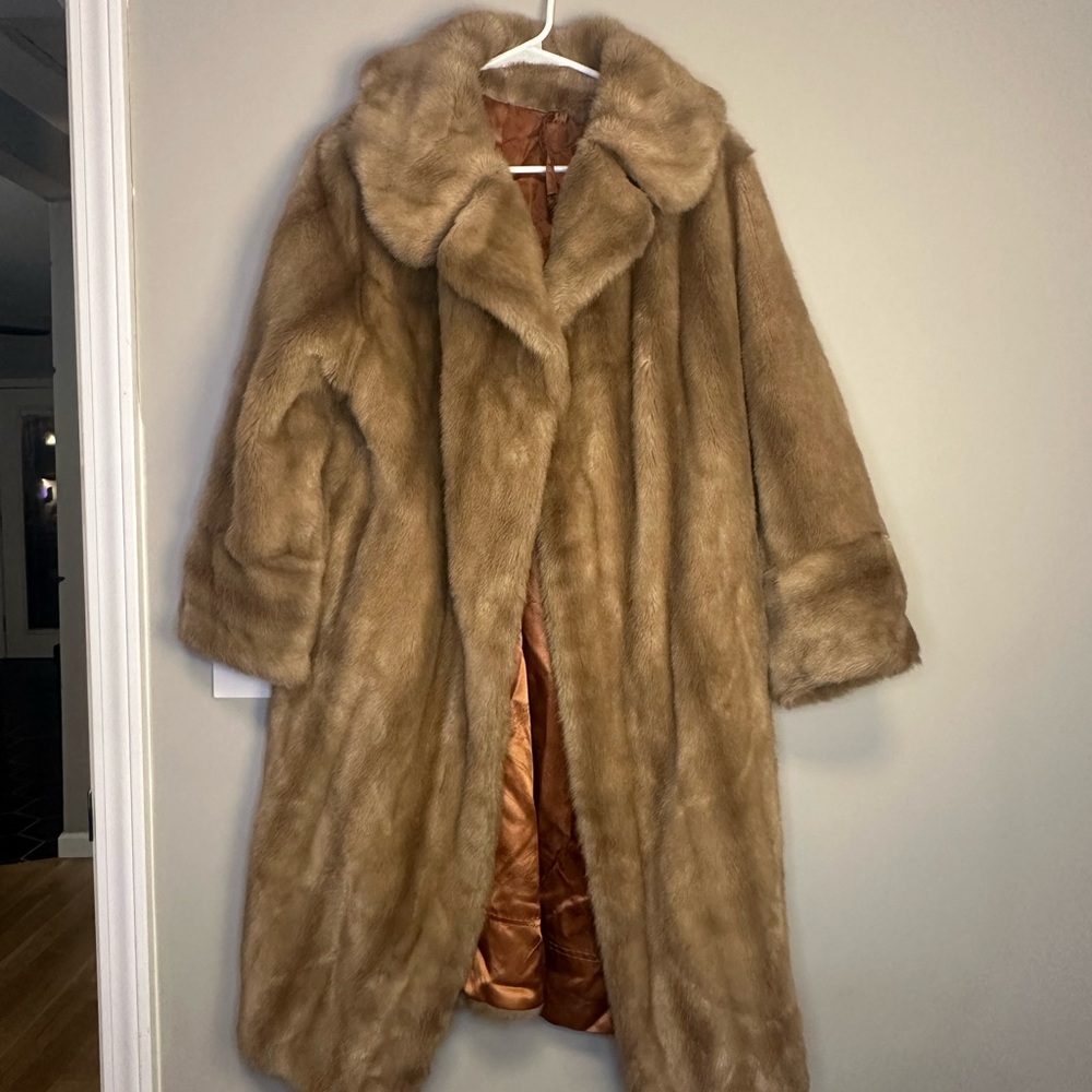 Tissavel of France Tan Faux Fur Coat